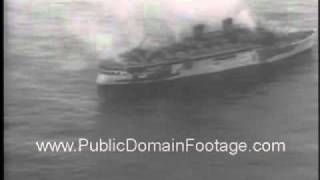 Greek liner Lakonia fire at sea Newsreel PublicDomainFootagecom [upl. by Neelear]