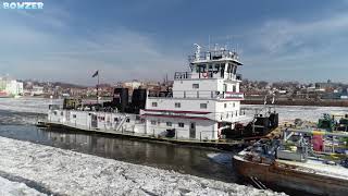 Towboat in Heavy Ice Mississippi River Alton Ill MV CAPT BILL STEWART [upl. by Thurlow]