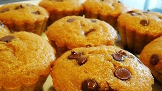 MUFFINS DE PLATANO CON PEPITAS DE CHOCOLATE  Receta 76  MAGDALENAS DE PLATANO Y CHOCOLATE [upl. by Nylrehs]