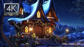 Christmas Cottage Ambience Christmas Background Winter Wonderland with Snow Falling amp Wind Blowing [upl. by Kirshbaum677]