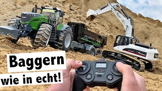 Baggern wie in echt Amewi Vollmetall Bagger im Test  Bruder Fendt 1050 mit Benzberg Muldenkipper [upl. by Aldis]