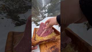 Kütük Ocakta Dana TBone 🥩 ❄️  beef Tbone steak on log stove [upl. by Wasserman]