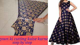 gown ki cutting kaise karnefrock cutting step by step umbrella kurti cutting [upl. by Dotty]