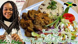 Curried Goat Rice amp Gungo Pigeon Peas  Tossed Vegetable Salad w Ranch Dressing  Teikas Kitchen [upl. by Saber]