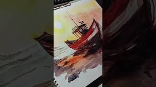 Simple watercolor painting tutorial  Watercolor boat on the beach landscape  Sandip Karmakar [upl. by Anived742]