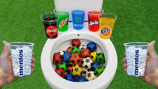 Football VS Popular Sodas  Fanta Coca Cola Monster Mtn Dew Sprite and Mentos in the toilet [upl. by Aelam]