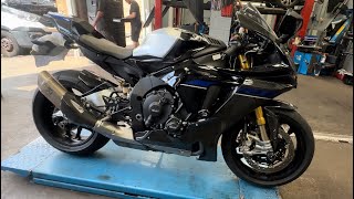 FITTING AKRAPOVIC DECAT EXHAUST PIPE ON MY DADS 2024 YAMAHA R1M STEP BY STEP [upl. by Enaoj]