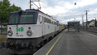 ÖBB Bahnhof Dornbirn Abwechslungsreicher Bahnverkehr mit StB Steiermarkbahn mit BR 1142 Tandem [upl. by Strage]