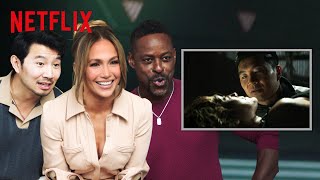 Jennifer Lopez Simu Liu and Sterling K Brown React to the Eyeball Scene  Atlas  Netflix [upl. by Uhn162]