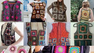 Most demanding crochet vest sweaters pattern model designs granny square knitted fashion [upl. by Nolyaw]