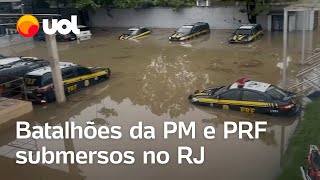 Chuvas no Rio de Janeiro Batalhões da PM e PRF ficam submersos após temporal [upl. by Enilrem]