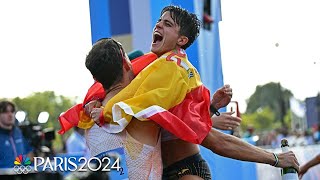 Spain earns third race walk medal of Paris Olympics as Alvaro Perez win mixed relay  NBC Sports [upl. by Norabal]