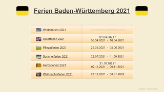 Ferien Baden Württemberg 2021 [upl. by Parry889]