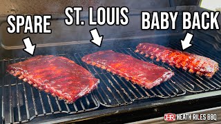 BBQ Rib Comparison Spare vs St Louis vs Baby Back  Trim Cooking Tips and Taste Test [upl. by Pepita]