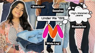 Myntra HighWaist Jeans Haul Under Rs799  Trendy Bootcut WideLeg amp Flared Jeans Renigraphy [upl. by Ppik937]