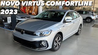 Novo VW Virtus Comfortline 200 TSI 2023  Versão intermediária com cara de TOP de linha 4K HDR [upl. by Hodosh]