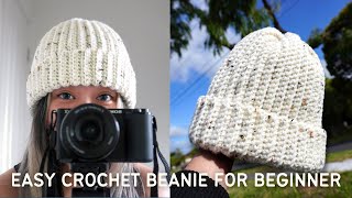 Easy Crochet Beanie for Absolute Beginners [upl. by Kcyrred]