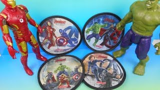 2015 AVENGERS 2 AGE OF ULTRON MOVIE KELLOGGS CEREAL SET OF 4 FOLDING DISCS VIDEO REVIEW [upl. by Iruahs]