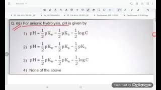 for anionic hydrolysis pH is given by [upl. by Nylaras]