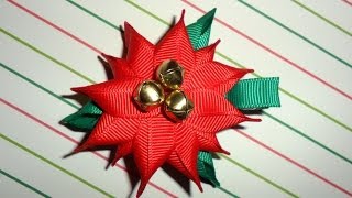 POINSETTIA Ribbon Sculpture Christmas Holiday Hair Clip Bow DIY Free Tutorial by Lacey [upl. by Annadroj]