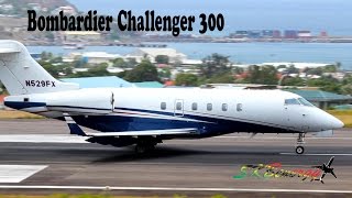 Double  Bombardier Challenger 300 departing St Kitts RLB Intl Airport [upl. by Ocinemod]