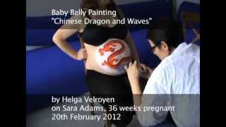 Baby Belly Painting TimeLapse Chinese Dragon and Waves [upl. by Lucy276]