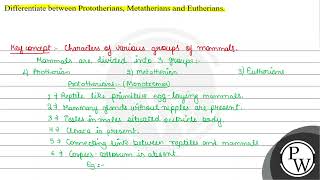 Differentiate between Prototherians Metatherians and Eutherians [upl. by Atinhoj805]