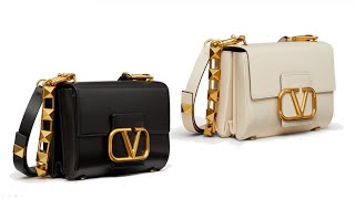 Valentino Garavani bag Stud sign grainy calfskin shoulder bag Color black light ivory white [upl. by Yelbmik]