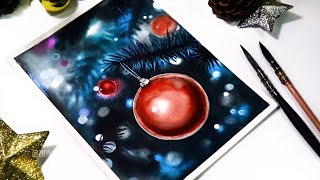 How To Draw Christmas Tree and Baubles  Watercolor Christmas Cards [upl. by Earb]