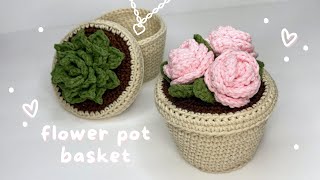 Crochet Flower Pot Basket  Keepsake Box amp Lid  Easy Tutorial  Crochet Rose [upl. by Beulah188]