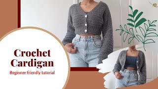 SIMPLE Crochet Cardigan Tutorial  DIY  Cropped Crochet Cardigan  Crochet Sweater Tutorial [upl. by Nnayelsel]