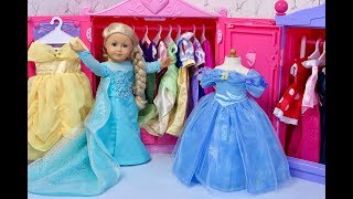 American Girl Doll Disney Princess Closet Tour [upl. by Ahsinit]