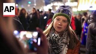 Greta Thunberg joins Tbilisi rally as thousands protest the election they say was rigged [upl. by Durman428]