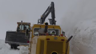 Snow plowing continuing along Glacier National Park’s GoingtotheSun Road [upl. by Attenwahs]