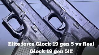 Elite force Glock 19 gen 5 vs real Glock 19 gen 5 Comparison Airsoft [upl. by Walcott]