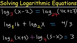 Solving Logarithmic Equations With Different Bases  Algebra 2 amp Precalculus [upl. by Plossl]