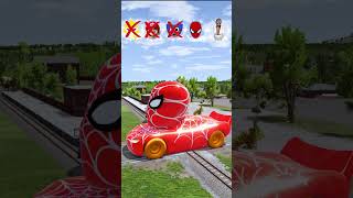 Big and Small Strange Cars VS Train SpiderMan amp Baby Shark  BeamNGdrive [upl. by Janicki]