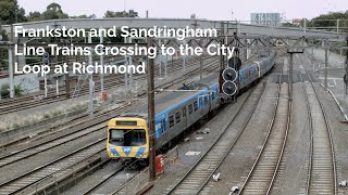 Melbourne Trains Frankston and Sandringham Line Trains Crossing to the City Loop at Richmond [upl. by Porta]