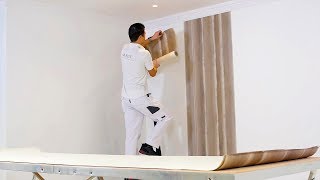 How to hang wallpaper with paper backing  Pasting the walls [upl. by Lari]