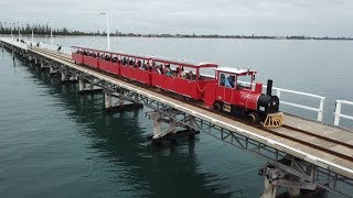 Busselton Jetty Train Ride  Busselton  WA  Australia  by Drone [upl. by Nosle]