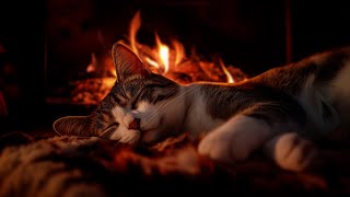 Purring Cat and Burning Fireplace  ASMR Video for Your Sound Sleep [upl. by Trainor37]