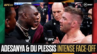 Israel Adesanya and Dricus Du Plessis come facetoface in bad tempered encounter at UFC290 [upl. by Kcoj402]