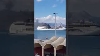 MSC Lirica Cruiseship on fire in corfu port Greece [upl. by Nason973]