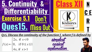 Continuity And Differentiability Class 12  Exercise 51 Q15 [upl. by Anirehtac]