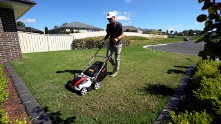 Battery Scarifier Dethatcher Test on Kikuyu Lawn [upl. by Campball]