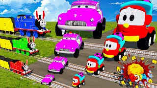 LONG CARS vs SPEEDBUMPS  Big amp Small Police Cars with Slide Color vs Thomas Trains  BeamNGDrive [upl. by Vinaya109]