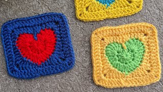 Crochet Solid Heart Granny Square [upl. by Lorianne]