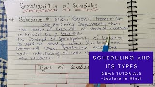 Lec  43  Explain Scheduling in DBMS  Serializability of Schedule  Types of Schedules in Hindi [upl. by Adnawyek100]