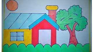 Easy Hut drawing  How to draw a easy hut  color drawing [upl. by Salohci]