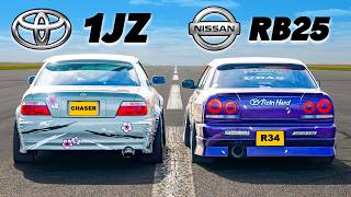 Nissan R34 v Toyota JZX100 DRAG RACE [upl. by Nywde747]